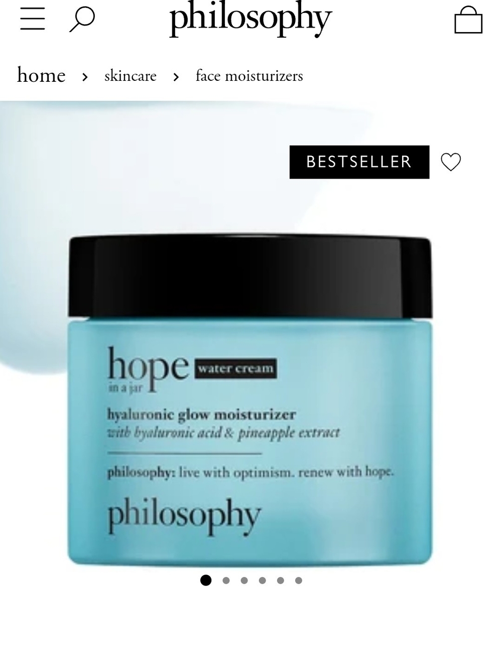 4 0z Jumbo Philosophy Hope In A Jar Water Cream Moisturizer